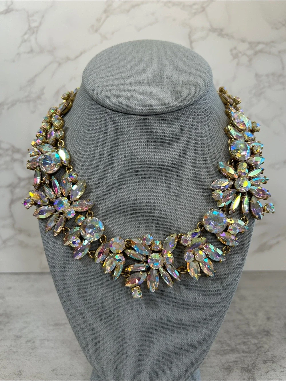 J. Crew Iridescent Crystal Collar Necklace - Gold Tone